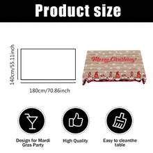 Weihnachtsthema Polyester Tischdecke, runder Durchmesser 145cm, rechteckig 140x180cm, Weihnachtstischdecke mit Weihnachtsmann Zwerg Muster, fröhliche Weihnachten Schriftzug Holzmaserung Hintergrund Design, geeignet für Feiertags-Restaurant, Heimdekoration und Jahresendfeier - Schwarz und Weiß - Übersicht 10