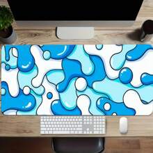 蓝色波浪纹加长鼠标垫 - 防滑橡胶底座，防水，舒适耐用，可水洗长方形游戏垫，适用于台式机和笔记本电脑，笔记本电脑桌垫 | 艺术桌垫 | 可水洗桌垫，桌面鼠标垫，学习用品，返校季游戏鼠标垫，桌面配件，办公用品，办公桌配件，鼠标垫，桌面鼠标垫