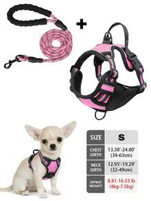 High Reflective Dog Harness Leash Collar Set, Adjustable Padded Dog Vest, Reflective Non-Obstructive Pet Oxford Vest With Front & Back Easy Control Handles, Comfortable, No-Choke Design Pet Vest Leash Collar Set - Ideal Choice For Outdoor Adventure, Multiple Sizes - Suitable For Small, Medium And Large Pets (If In Doubt Between 2 Sizes, Opt For The Larger Size As It Can Be Adjusted)
