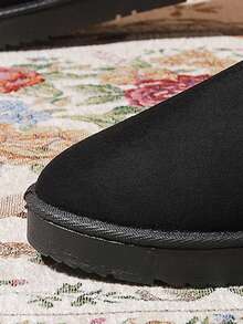 1 Par de Botas Curtas para Adolescentes, Botas de Neve Quentes para Meninas com Decoração de Laço, Tecido de Camurça com Forro Térmico, Bico Redondo e Salto Baixo, Botas de Neve Casuais e Quentes para Uso Diário no Inverno - Preto - Visão 7