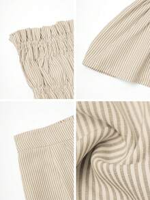 Vaiaye Women's Hawaii Boho Tropical Beach Vacation 2-Piece Set – One-Shoulder Striped Ruffle-Edge Minimalist Everyday Bandeau Top & Shorts, Perfect For Dates, Afternoon Tea, Holidays, Music Festivals And Christmas.