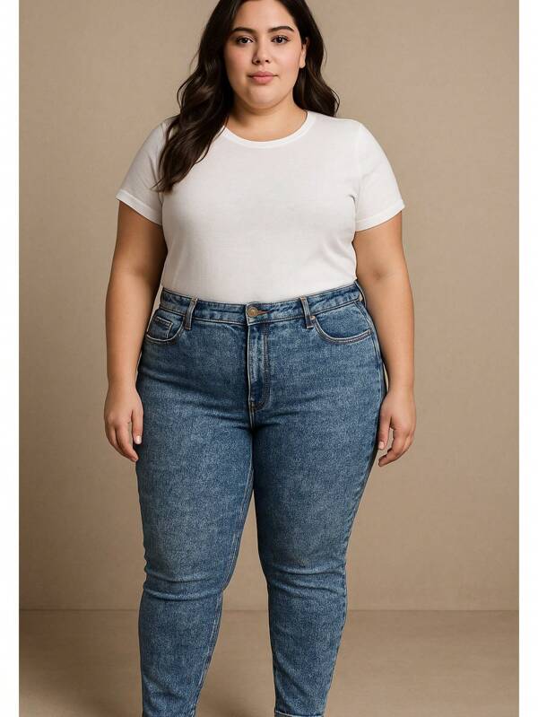 Jeans Pantalon Mujer Tallas Plus con Strech Deslavado con Cremallera y Boton de Ajuste para Uso Diario Formal e Informal Sexy Curvy Moda