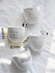 <和小伙伴一起快乐地啜饮>，可爱釉面3D猫咪咖啡杯带手柄，兔子攀爬陶瓷杯，大象陶瓷杯，企鹅拿铁艺术杯 回到学校 - 彩色 - 查看 4