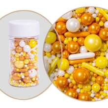 75g/2.6oz Faux Golden Sugar Beads, Baking Cake Decorations, Assorted Shapes & Sizes, Suitable For Cakes, Candies, Cupcakes, Ice Creams, Cookies, Suitable For Festive Celebrations, Birthday Party Cakes,Christma,Back To School