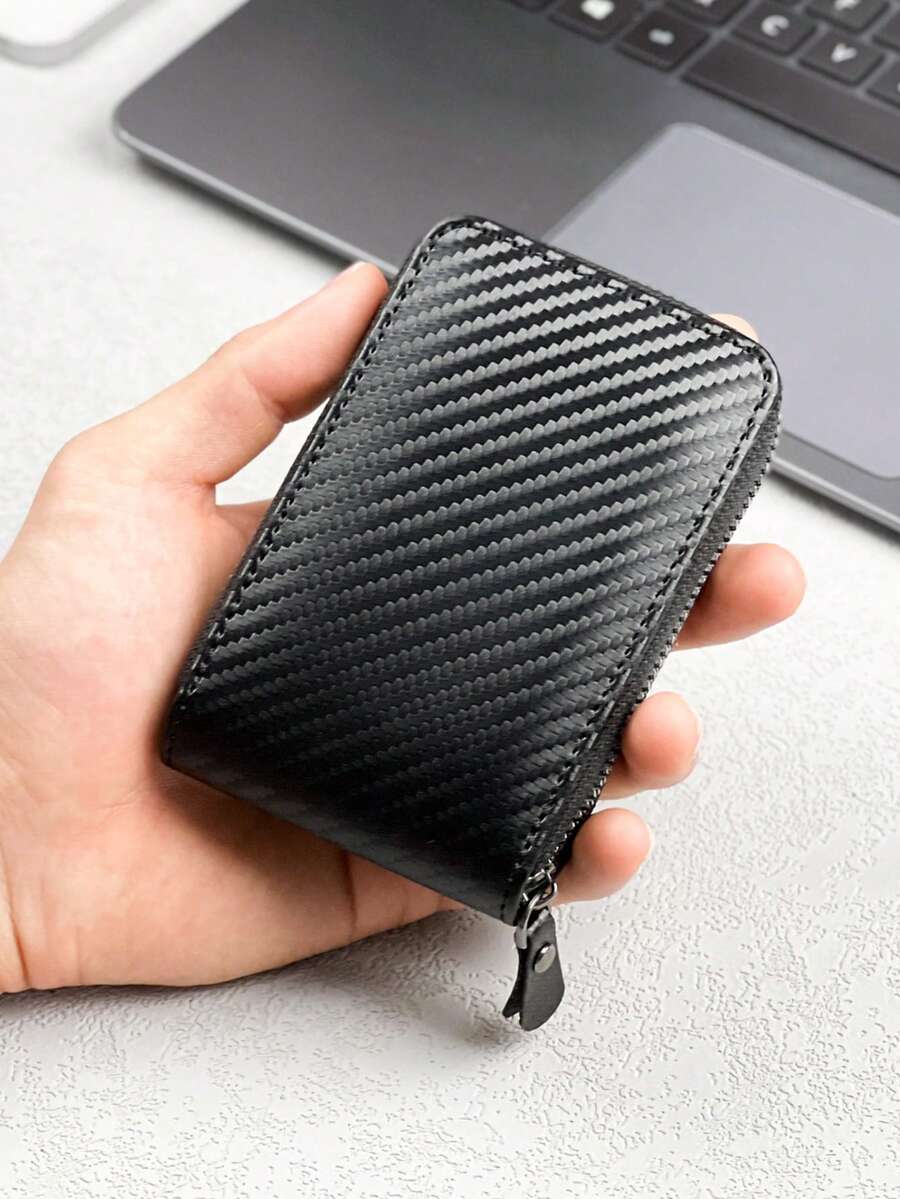 HOVI'S 新款碳纤维短款钱包男士卡包一体式拉链零钱包夹男士钱包钱包男士钱包真皮小钱包迷你钱包秋季