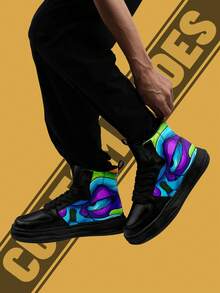 Custom High-Top Boots, Faux Leather Upper, Personalized Design, Upload Your Picture, Soft And Comfortable, Street Style, Stylish Customized Gift For Mom/Dad/Her/Him/Girlfriend/Boyfriend/Wife/Husband/Friend