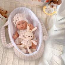 12 英寸婴儿娃娃及配件娃娃套装，包括 12 英寸婴儿娃娃、粉色格子兔子连衣裙、帽子、摇篮、袜子和婴儿毛绒玩具，婴儿娃娃，婴儿娃娃配件，娃娃，婴儿娃娃，婴儿娃娃配件，娃娃