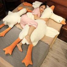 1pc 50~190cm Oversized Sleeping Goose Plush Doll, Soft Velvet Fabric, Cute Goose Stuffed Animal Pillow With Leg Hugger Design, Sleep Companion, Bedroom Decor, Birthday/Christmas/Halloween Gift