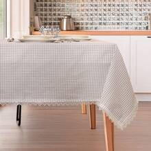 Made In Turkey - 100% Turkish Cotton Tablecloth With Lace Edges – 170x170 Cm – Elegant Square Dining Table Cover – Machine Washable - Light Grey - View 2