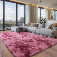 Fluffy Modern Area Rugs For Living Room Bedroom,Plush High Pile Purple Rug For Kids Girls Room Nursery Home Decor, Upgrade Non-Slip Girls Bedroom Soft Indoor Rug - 紮染深紅色 - 查看 9