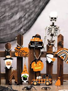 12pcs/Set Halloween Wooden Hanging Ornaments With String, Featuring Pumpkin, Witch Hat, High Heel Shoes And Vintage Car Designs, Rustic Hollow Wooden Decor, Suitable For Halloween, Thanksgiving, Indoor/Outdoor Home, Party Decoration, Porch And Tree Fall Decor Autumn Decor Home Decor Halloween Decor Room Decor