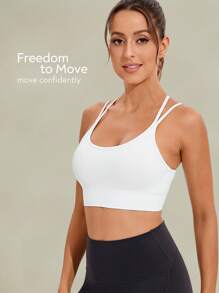 Tender Angel 瑜伽吊带运动文胸，支撑性高弹力瑜伽健身纯色背心 - 白色 - 查看 5