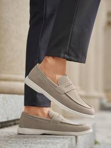 Men's Classic Suede Loafers, Casual Slip-On Driving Shoes, Round Toe Flat Moccasins, Handmade Boat Shoes Old Money Chic Autumn - 卡其色 - 查看 12