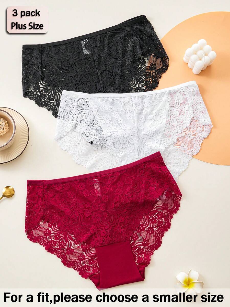 APRSEA Bộ 3 chiếc quần lót ren cạp cao gợi cảm dành cho nữ cỡ lớn, đồ lót ren mềm mại. - Nhiều màu - Xem 1