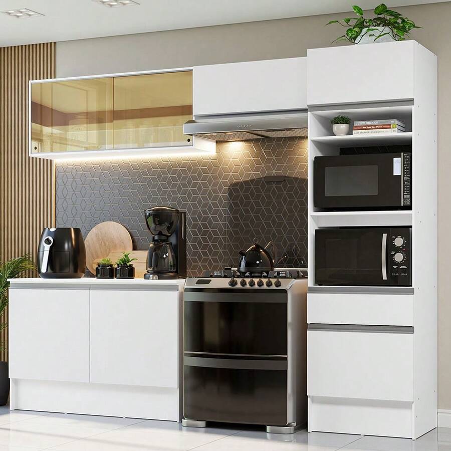 Complete Modular Integrated Kitchen Madesa Diamante 260cm 02 White Color