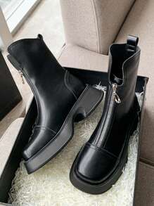 DareSee 女士时尚前拉链厚底靴，修身短靴，秋冬季踝靴，女士圣诞礼物