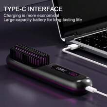 Cordless Hair Straightener Brush, Portable Negative Ion Hair Straightener Hot Comb, LCD Display Anti-Scald Hot Straightening Brush With 3 Heating Settings, USB Charging, Easy To Carry For Traveling Pink