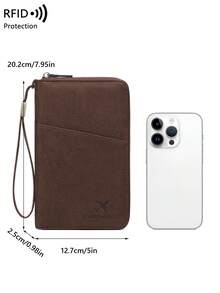 CHARM INFINITE 新款 RFID 屏蔽护照包，可放多本护照、旅行票证卡文件收纳袋，亲肤材质拉链长护照夹，可拆卸腕带，情人节礼物，送老婆给女朋友旅行必备假期护照套护照夹，适合家庭女士使用 - 咖啡 - 查看 2