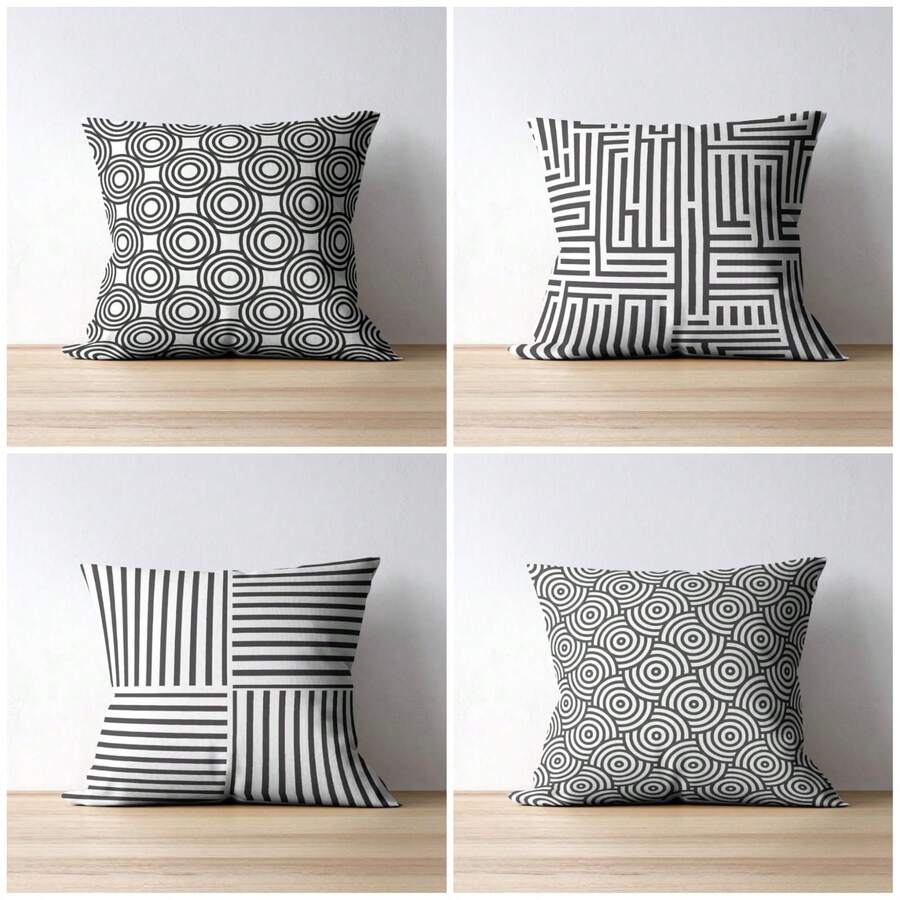 Set Of 4 Decorative Throw Pillows – 43x43 Cm – 100% Polyester – Includes Pillow Covers And Inserts – Soft, Stylish & Comfortable Cushions – MADE IN TURKEY - Light Grey - View 1