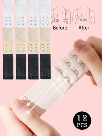 12pcs Elastic Bra Extender With 2/3/4 Hooks, Adjustable And Comfortable