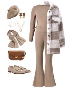 Vihyde 3 pezzi Set di giacca in pile a quadri, blusa con fiocco e pantaloni a zampa per ragazze, autunno/inverno