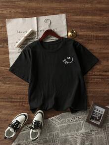 夏季新款休闲百搭女式趣味图案圆领短袖 T 恤