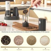 可充电电动盐和胡椒研磨器套装，海盐和玫瑰盐研磨器套装，带充电底座，2 件套，带收纳底座，LED 灯，研磨粗细可调，易于清洁，厨房必备，电动香料研磨工具，节日礼物 - 彩色 - 查看 8