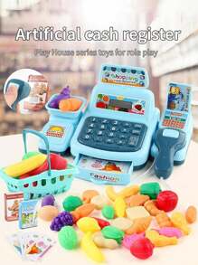 1套儿童模拟过家家玩具超市收银机角色扮演迷你便利店收银员模型亲子互动玩具，2节5号电池供电，适合男孩女孩角色扮演玩具（不含电池，部分配件颜色随机）