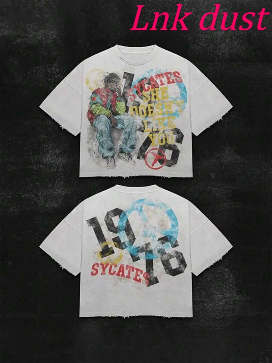 Bow For Life Y2K,180g 100% Pure Cotton Round Neck Comfortable Casual Men's T-Shirt - 白色 - 查看 1