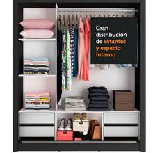 Ropero Madesa Lyon Plus 3 Puertas Corredizas 4 Cajones Color Negro y Blanco Armario para Dormitorio - Negro y Blanco - Ver 7