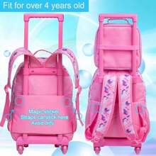 Rolling Backpack For Girls Boys, Kids Roller Wheels School Bookbag With Lunch Bag, Wheeled School Bag For Children - 蝴蝶獨角獸 - 查看 9