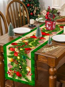 1 Stück 35*180cm/13.78*70.87 Zoll Weihnachtstischläufer, Schwarz & Grün karierte lange Tischdecke Dekoration Stoff, Weihnachtskugel, Glocke, Schleifen Elemente Muster, geeignet für Heimdekoration, Weihnachtsparty, Wohnzimmer, Esszimmer Tischoberfläche Festliche Zubehör - Weihnachten - Übersicht 2
