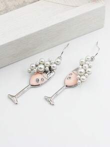 Retro Pearl Bubble Crystal Rhinestone Wine Glass Shaped Fashion Elegant High-End Earrings