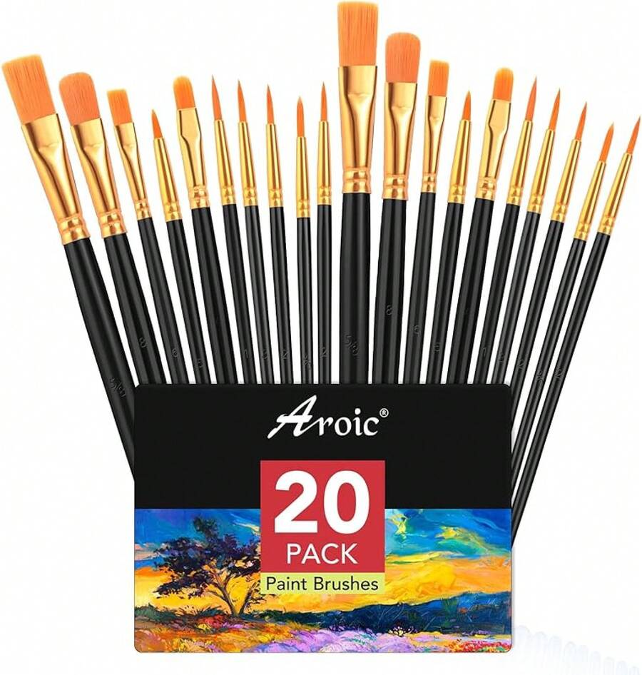 60 Pcs Acrylic Paint Brush Set, Oil & Watercolor - Professional Artist Brushes With Wooden Handle Nylon Hair Brushes - Bulk Art Supplies Adults, & Beginners - 黑色 - 查看 1
