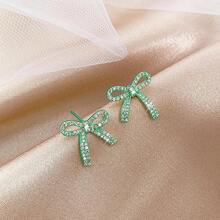 Bow Earrings For Women  Sparkly Rhinestone Chain Tassel Earrings Cute Ribbon Stud Earring Daily Party Jewerly Gifts Christmas Stocking Stuffers - A3:綠色蝴蝶結耳環 - 查看 6