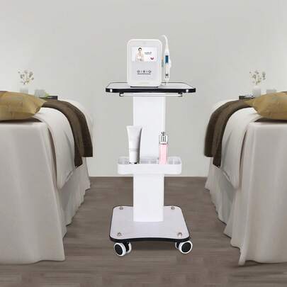 3-Tier Beauty Trolley Cart With Wheels - 33lbs Capacity Salon Rolling Cart For Hair & Skin Care, Lockable 360° Swivel Casters, White Modern Organizer For Salon/Spa/Retail