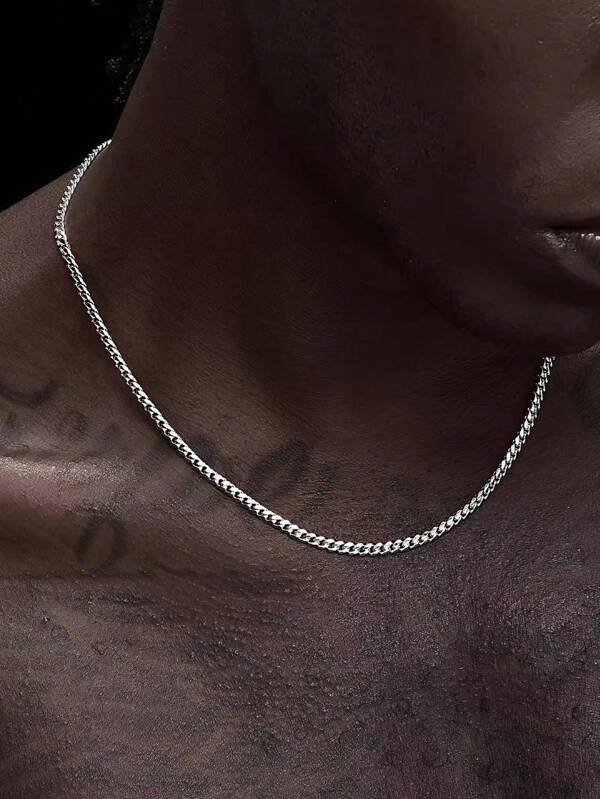 1pc Extremely Simple Stainless Steel Thin Chain Men's Necklace Suitable For Daily Wear