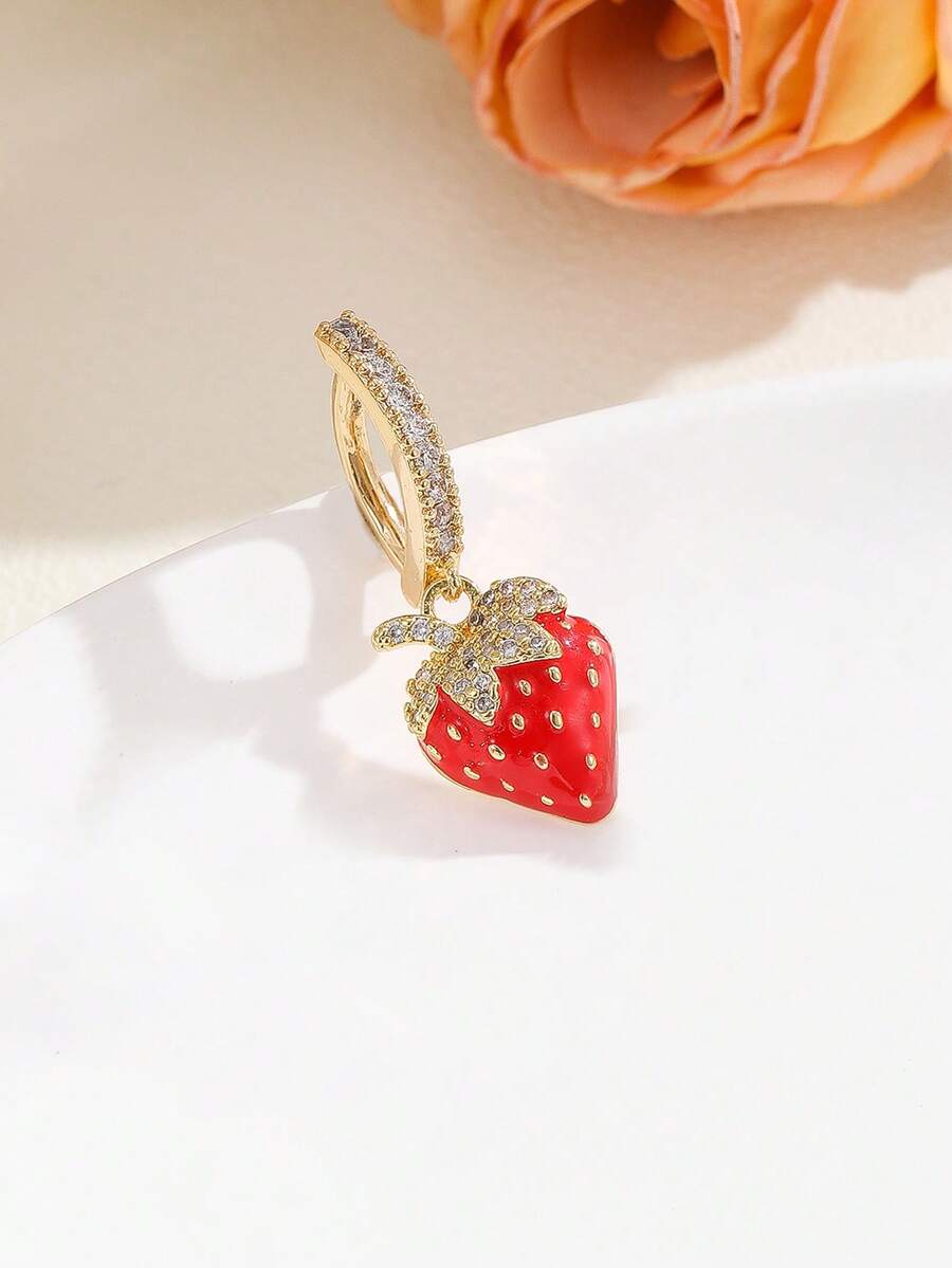 1 件简约乡村风格草莓可爱吊坠肚脐环，性感穿孔首饰，适合女性日常佩戴 - 金黃色 - 查看 1