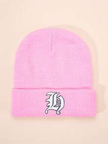 1 件哥特式 26 个英文字母刺绣儿童针织帽，男孩女孩户外休闲冬季保暖寒冷天气帽，适合日常穿着和服装 - 粉色 - 查看 20