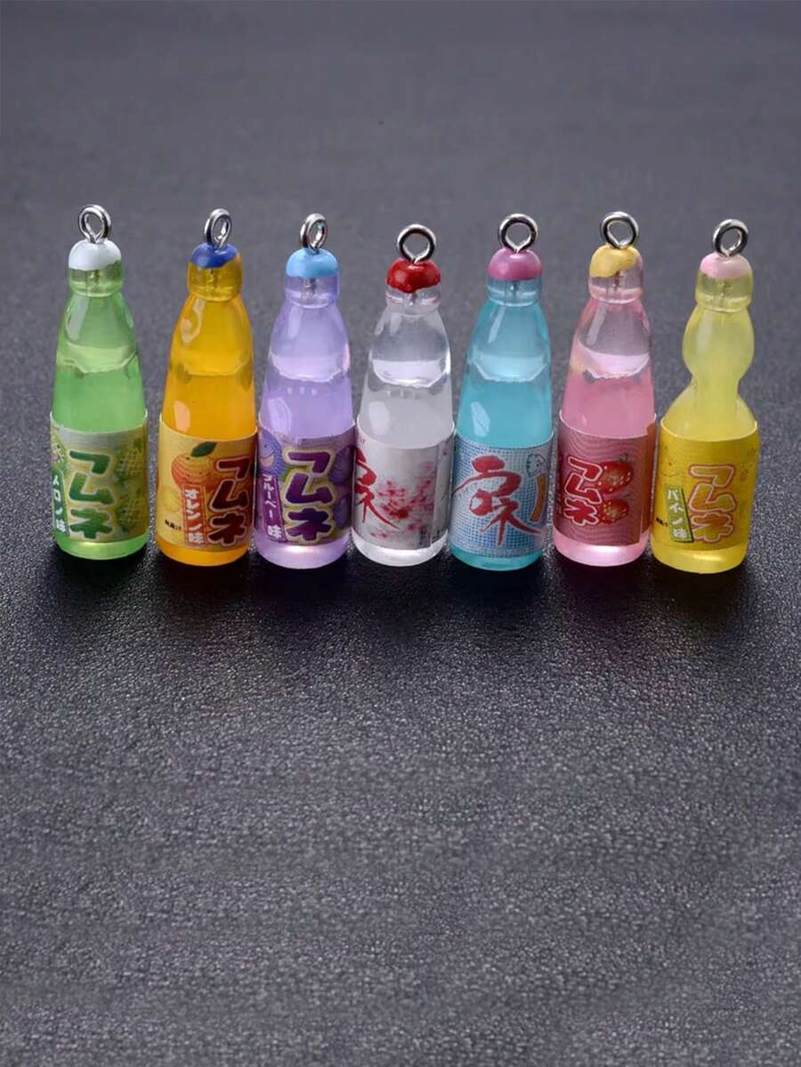 10pcs Plastic Soda Bottle Shaped Pendants, Suitable For Jewelry Making And Mini Crafts, Including Juice, Alcoholic Drinks, Lemonade And More - Multicolor - View 1