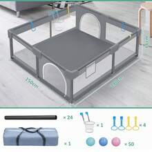 LILIIN Gray Playpen Baby Playpen 130x130cm/150x180cm Barrier With Breathable Net, 30 Balls/50 Balls, Mini Basket, Playground Crawling Gate For Children - 150x180cm-灰色 - 查看 2
