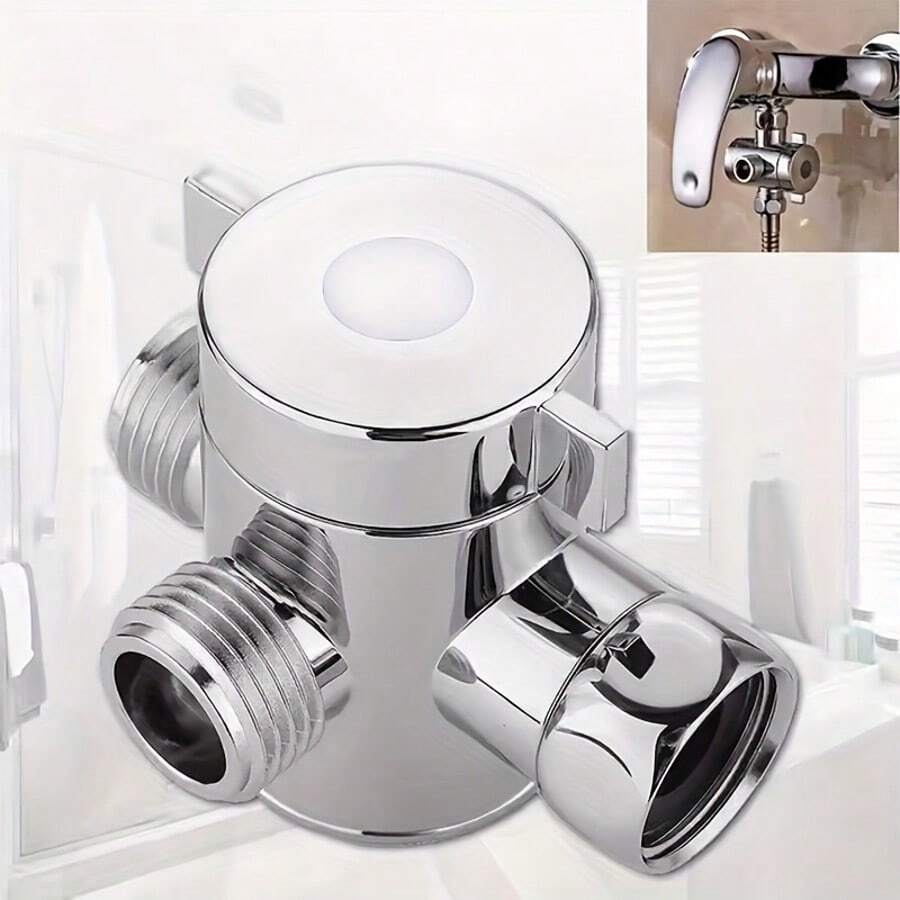 1pc American Style ABS Shower Head Diverter - Silver, Bathroom 3-Way Diverter Valve - ABS Material, Faucet Top Spray Shower Arm 3-Way Splitter Diverter - Silver - View 1