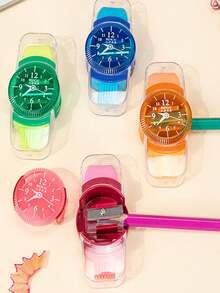 1/4 件创意手表造型卷笔刀，橡皮擦三合一手表造型卷笔刀，手动卷笔刀，适用于学校用品，返校 - 多色 - 查看 1