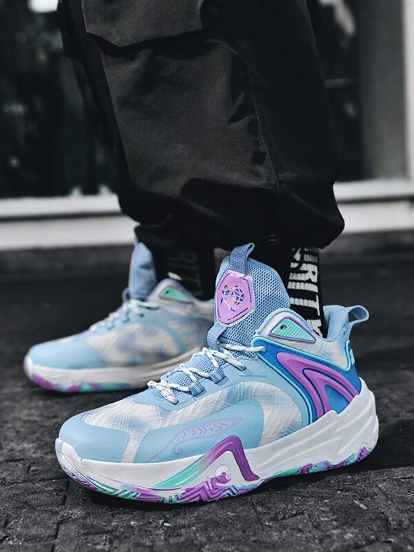 Chaussures de basket-ball pour hommes, design dégradé, chaussures de sport respirantes, chaussures de sport avec absorption des chocs, chaussures de sport, chaussures de sport antidérapantes, chaussures de basket-ball d'entraînement extérieur, chaussures de basket-ball professionnelles pour l'entraînement et les matchs, chaussures de basket-ball pour femmes