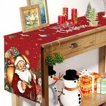 1pc Christmas Table Runner, Santa Claus & Candle Design, Polyester Material, 35x181cm, Winter Christmas Home Party, Dining Room & Living Room Table Decor, Indoor & Outdoor Tabletop Center Decoration