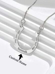 1Pc Personalized Name Necklace, Stainless Steel Jewelry,Custom Horseshoe Necklace, Engraved With Your Name Or Horse Name, Lucky Horseshoe Pendant Necklace For Girl Christmas Gifts - Multicolor - View 2