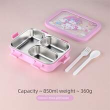 1pc Cute Cartoon Bento Box With Fork And Spoon, Divided Portable Lunch Box, Large Capacity Lunch Container, Leak-Proof Plastic Lunch Box, Stackable Lunch Compartments - Multicolor - View 10