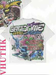 VHUTHK Double Sided Printing (220 Pure Cotton T-Shirt) 'GRNONME' Letters And Sci-Fi Patterns Double Sided Printing Men's Summer Round Neck Short Sleeved Casual Pure Cotton Printing100% Cotton Fabric Is Soft And BreathableRound Neck Cotton T-Shirt For Everyday ComfortPersonalized Printed 2561 Comfortable Round Neck Cotton T-Shirt - trắng - Xem 3