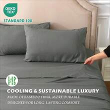 FORZZZ Hotel Bamboo Cooling Sheet Set 4 Pieces-Ultra Soft 2000TC Breathable Bed Sheets Set With 37 Centimetre Deep Pocket-Cooling Sheets For Hot Sleepers, Grey - 灰色 - 查看 7