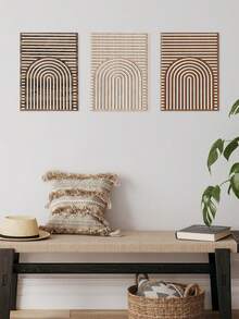 3pcs Bohemian Wooden Wall Decor - Geometric Line Prints, Modern Abstract Canvas Posters, Waterproof Home Decor For Bedrooms, Living Rooms And Dorms, Living Room Wall Decor, Bohemian Style , Wall Decor, Wall Arts, Art Prints, Posters, For Living Rooms, Bedrooms, Offices And Dorms, Indoor/Outdoor Use, Optional Frame